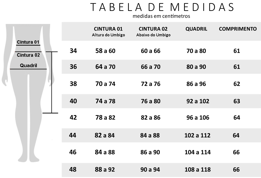 Tabela de Medidas Bermuda Alfaiataria