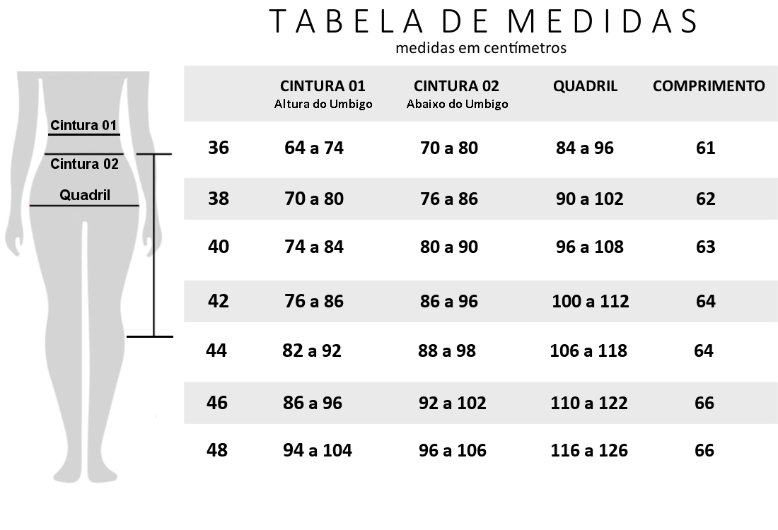 Tabela de Medidas Bermuda Alfaiataria