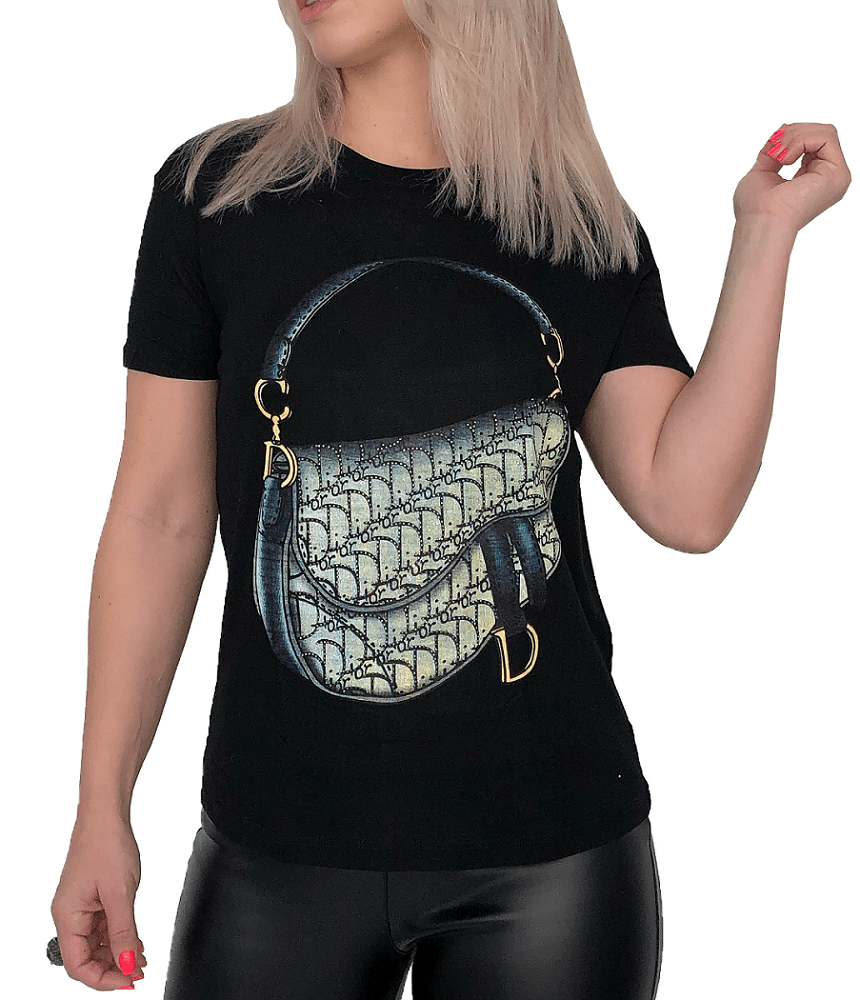 T-Shirt Feminina Preta Handbag