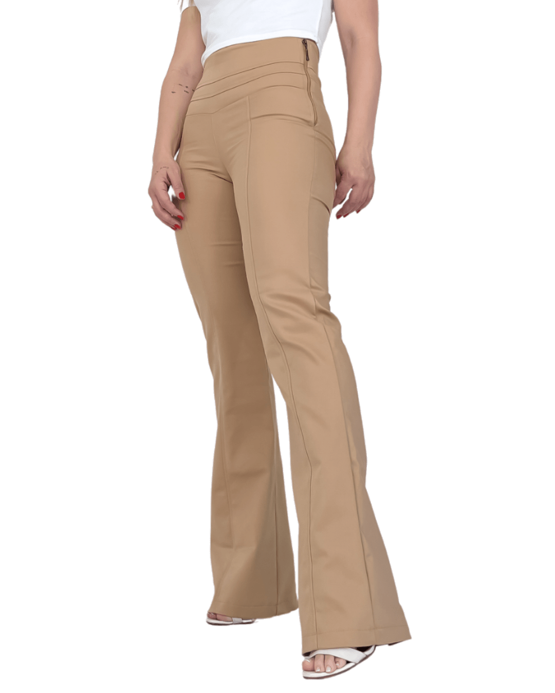 Calça Flare Cintura Alta Caqui