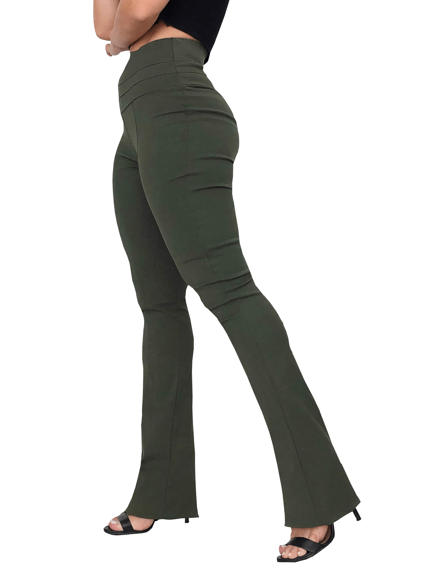 calça flare cintura alta com cinto