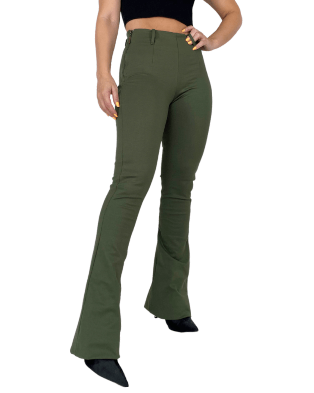 Calça Mini Flare com Elastano Verde Militar