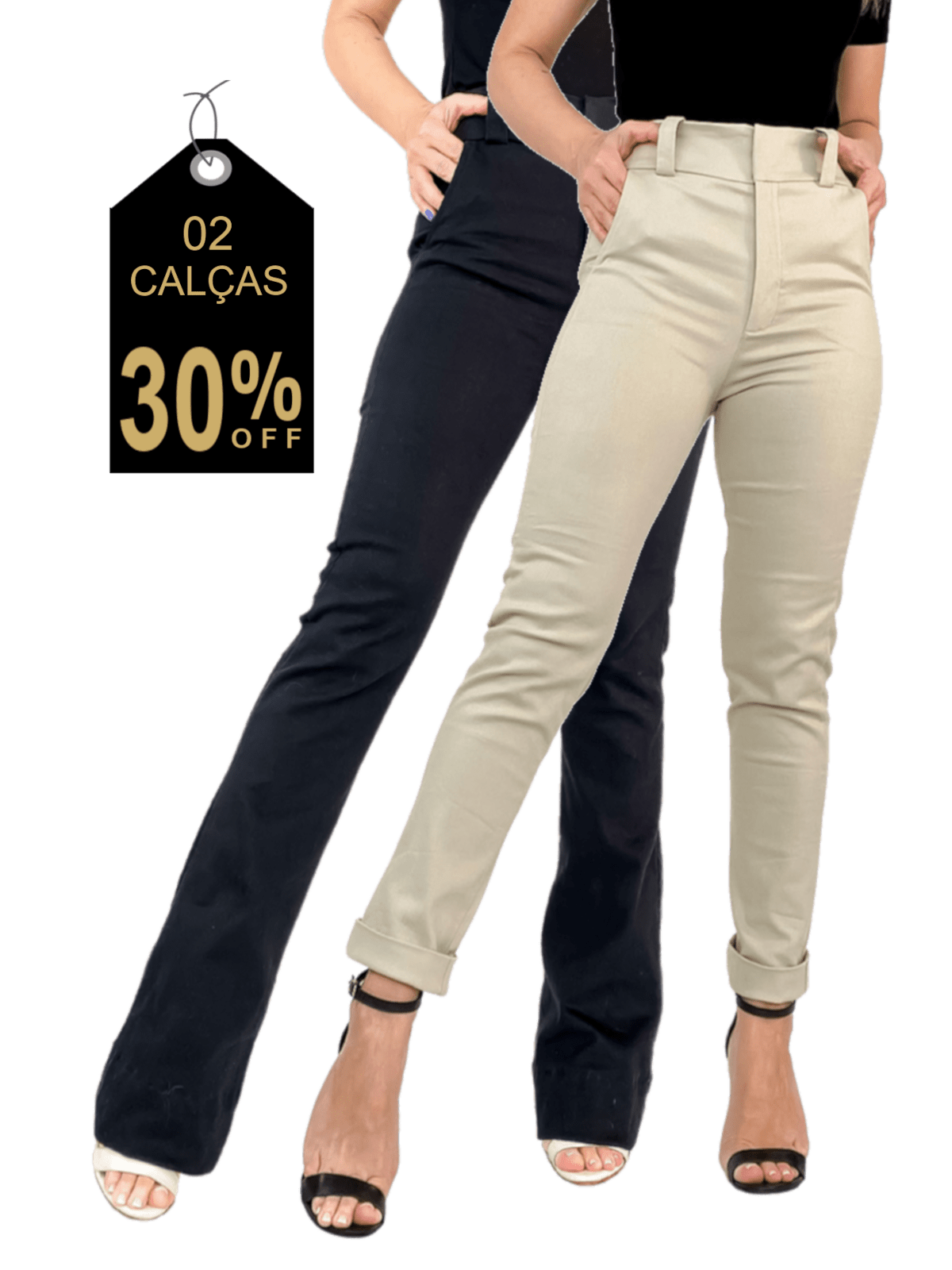 KIT COM 1 CALÇA FLARE ALFAIATARIA + 1 CALÇA SKINNY CROPPED ALFAIATARIA