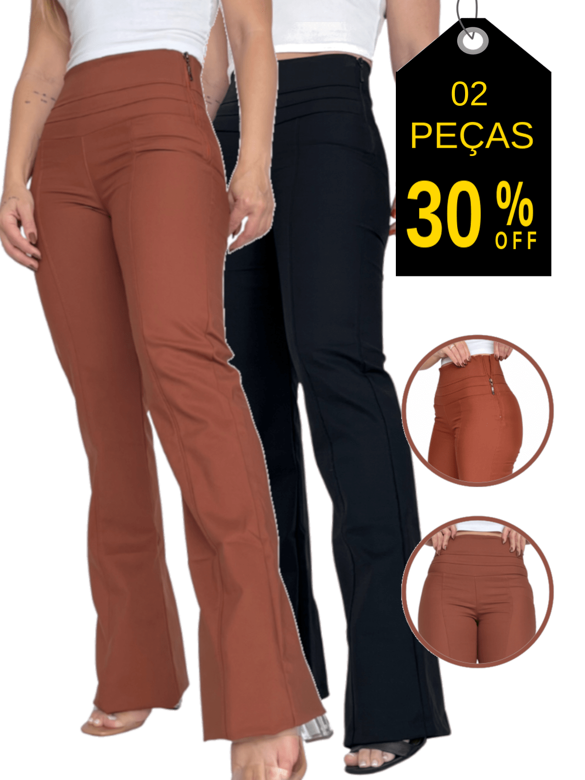 KIT COM 2 CALÇAS FLARE CINTURA ALTA
