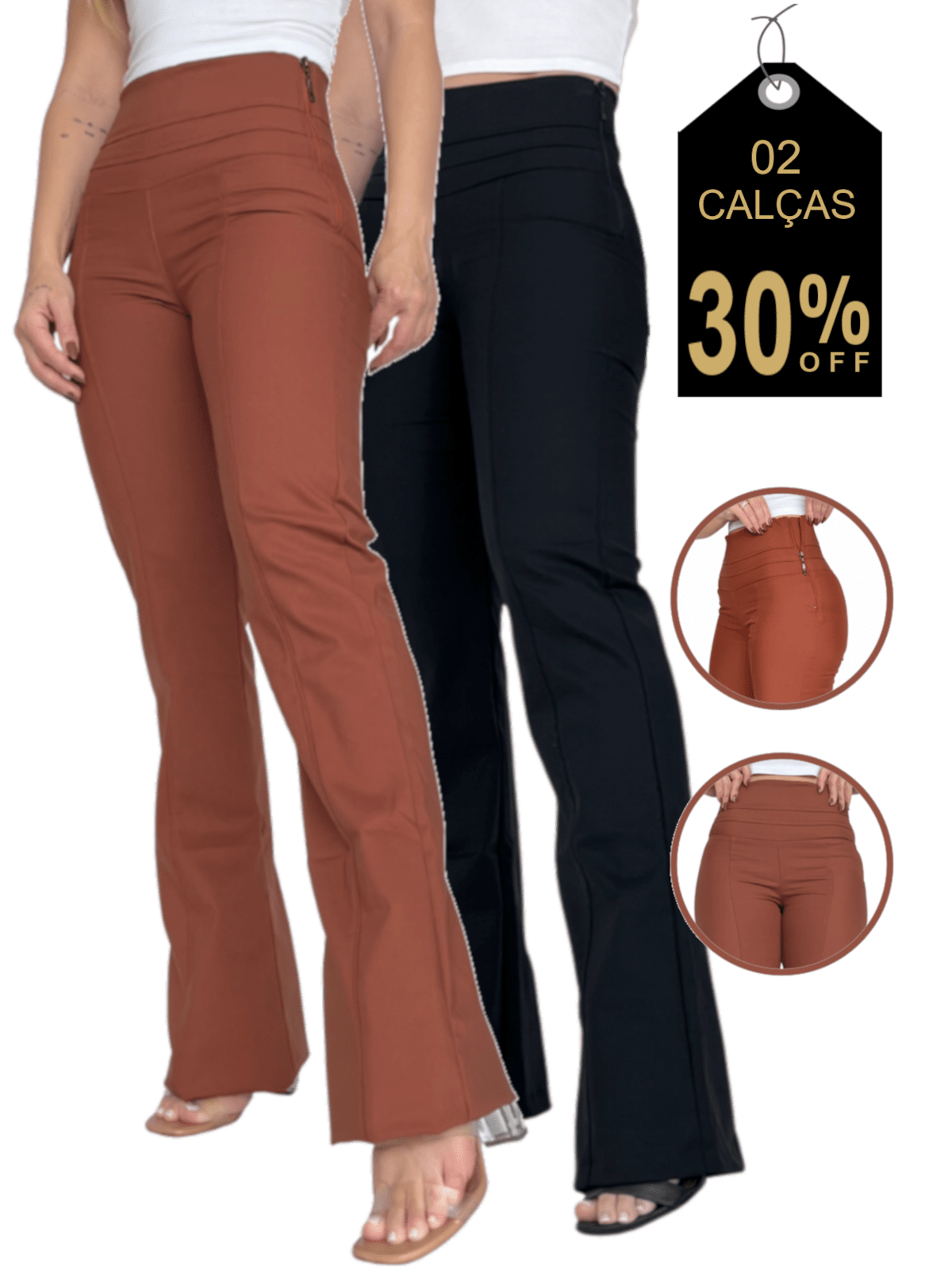 KIT COM 2 CALÇAS FLARE CINTURA ALTA