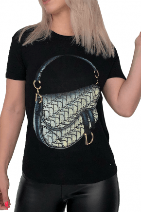 T-Shirt Feminina Preta Handbag